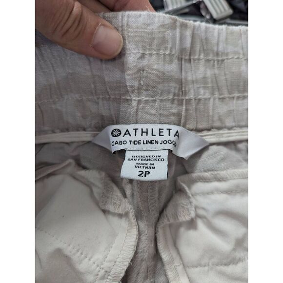 Athleta Cabo Tide Linen Jogger women's size 2P tan splotchy animal print - Picture 6 of 8
